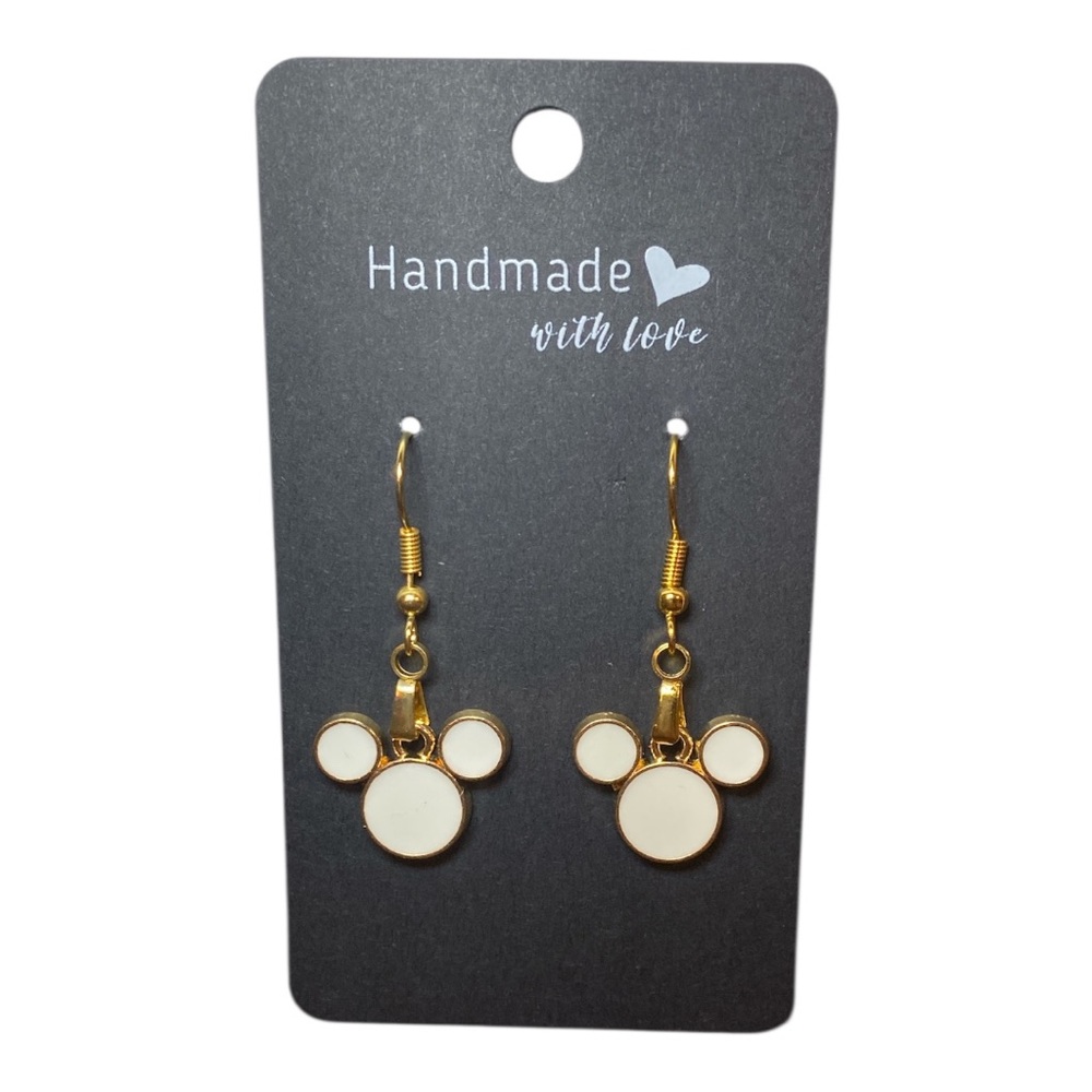 Handmade Cream and Gold Mouse Earrings - Picture 2 of 2